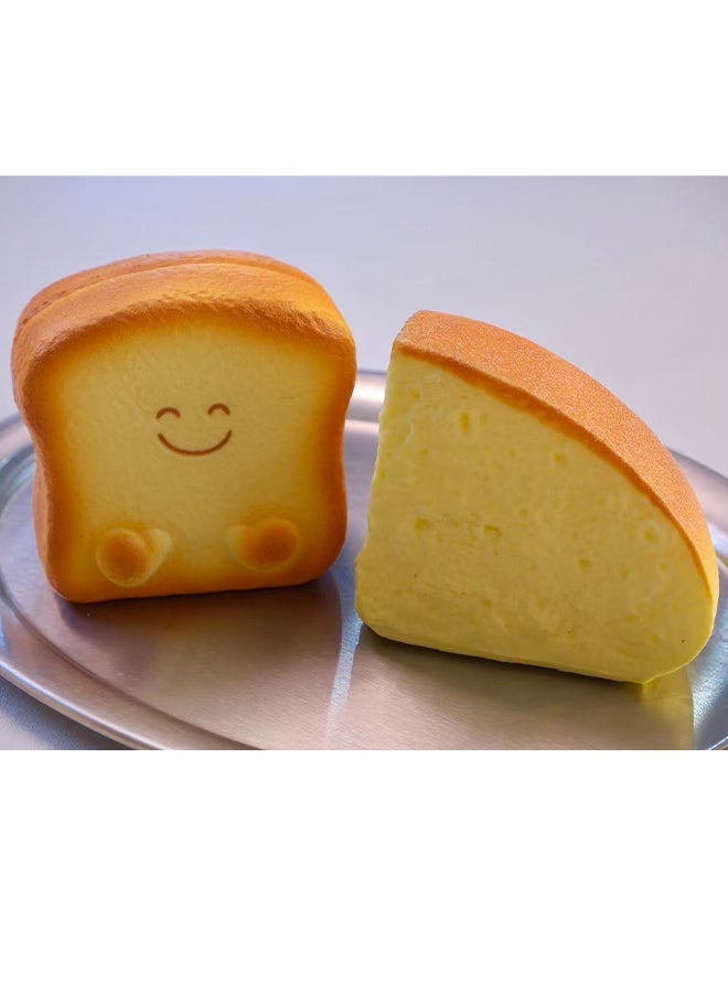 2-Pack Realistic Squishy Baking Toys (Cheesecake & Smiling Toast) - Sensory Stress Relief Toy Made of Slow-Rising Polyurethane Foam for Kids and Adults, Cute Decorative Food-Shaped Toy to Relieve Anxiety at the Desk - Image 2